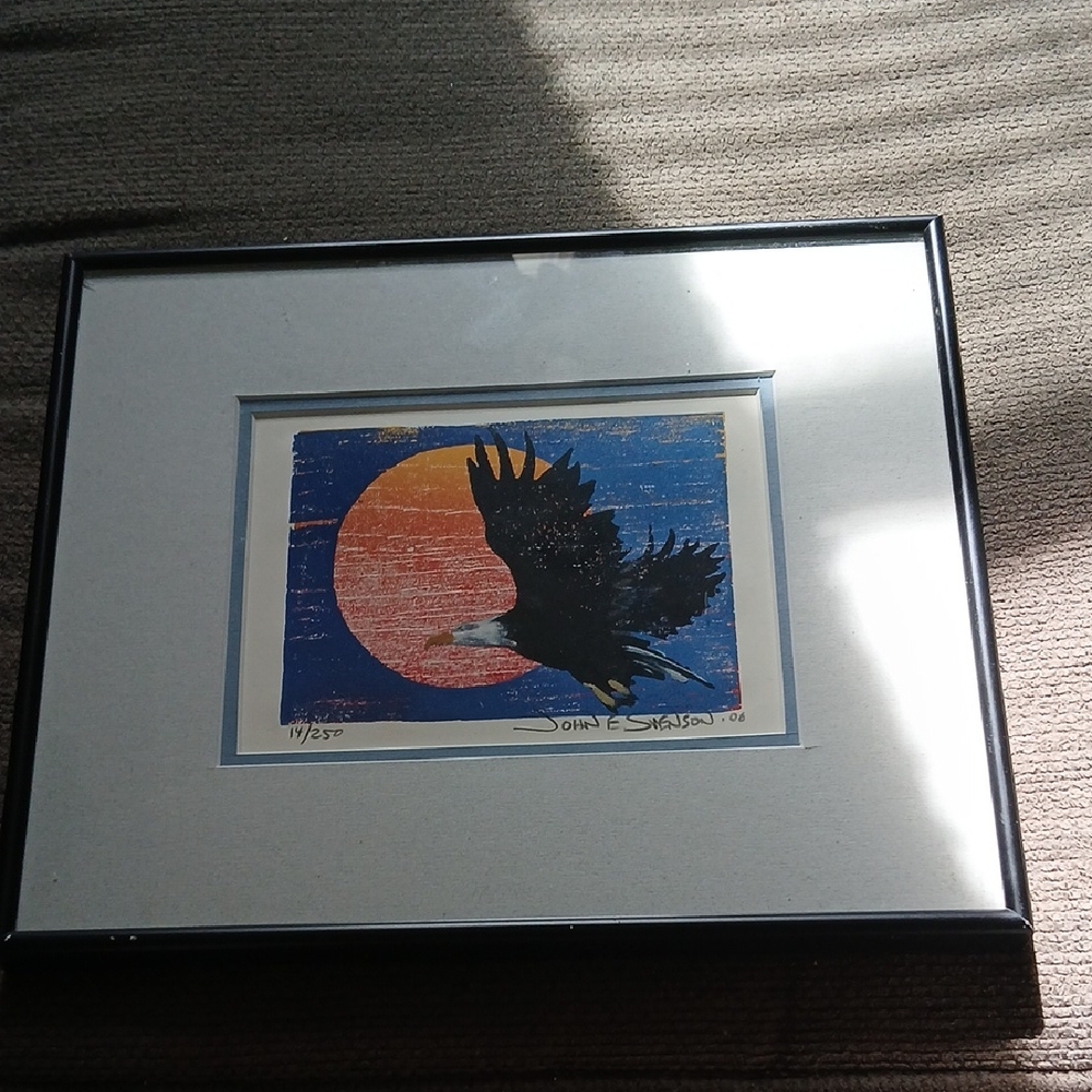 Framed Eagle "HANGA" or Block Printing in Blue and Orange KS2PM-1/2